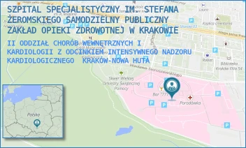II ODDZIAŁ CHORÓB WEWNĘTRZNYCH I KARDIOLOGII Z ODCINKIEM INTENSYWNEGO NADZORU KARDIOLOGICZNEGO - SZPITAL SPECJALISTYCZNY IM. STEFANA ŻEROMSKIEGO SAMODZIELNY PUBLICZNY ZAKŁAD OPIEKI ZDROWOTNEJ W KRAKOWIE - UL. OS. NA SKARPIE 66,  KRAKÓW-NOWA HUTA