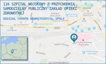 ODDZIAŁ CHORÓB WEWNĘTRZNYCH - 116 SZPITAL WOJSKOWY Z PRZYCHODNIĄ SAMODZIELNY PUBLICZNY ZAKŁAD OPIEKI ZDROWOTNEJ W OPOLU - UL. WALEREGO WRÓBLEWSKIEGO 46,  OPOLE