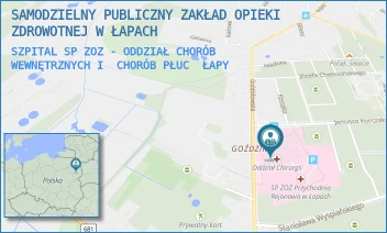 SZPITAL SP ZOZ - ODDZIAŁ CHORÓB WEWNĘTRZNYCH I  CHORÓB PŁUC - SAMODZIELNY PUBLICZNY ZAKŁAD OPIEKI ZDROWOTNEJ W ŁAPACH - KORCZAKA 23,  ŁAPY