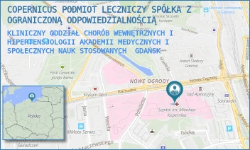 KLINICZNY ODDZIAŁ CHORÓB WEWNĘTRZNYCH I HIPERTENSJOLOGII AKADEMII MEDYCZNYCH I SPOŁECZNYCH NAUK STOSOWANYCH - COPERNICUS PODMIOT LECZNICZY SPÓŁKA Z OGRANICZONĄ ODPOWIEDZIALNOŚCIĄ - UL. NOWE OGRODY 1-6,  GDAŃSK