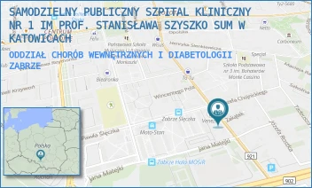 ODDZIAŁ CHORÓB WEWNĘTRZNYCH I DIABETOLOGII - SAMODZIELNY PUBLICZNY SZPITAL KLINICZNY NR 1 IM PROF. STANISŁAWA SZYSZKO SUM W KATOWICACH - UL. 3 MAJA 13-15,  ZABRZE
