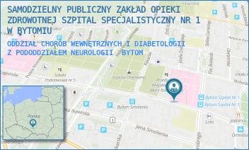ODDZIAŁ CHORÓB WEWNĘTRZNYCH I DIABETOLOGII Z PODODDZIAŁEM NEUROLOGII - SAMODZIELNY PUBLICZNY ZAKŁAD OPIEKI ZDROWOTNEJ SZPITAL SPECJALISTYCZNY NR 1 W BYTOMIU - ŻEROMSKIEGO  7,  BYTOM