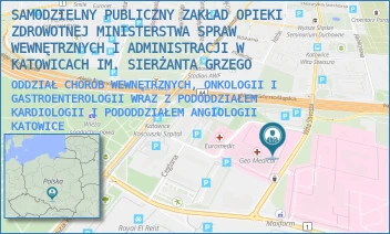 ODDZIAŁ CHORÓB WEWNĘTRZNYCH, ONKOLOGII I GASTROENTEROLOGII WRAZ Z PODODDZIAŁEM KARDIOLOGII I PODODDZIAŁEM ANGIOLOGII - SAMODZIELNY PUBLICZNY ZAKŁAD OPIEKI ZDROWOTNEJ MINISTERSTWA SPRAW WEWNĘTRZNYCH I ADMINISTRACJI W KATOWICACH IM. SIERŻANTA GRZEGO - UL. WITA STWOSZA 39-41,  KATOWICE