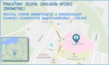 ODDZIAŁ CHORÓB WEWNĘTRZNYCH Z PODODDZIAŁEM SZYBKIEJ DIAGNOSTYKI KARDIOLOGICZNEJ - ZAGŁĘBIOWSKI SZPITAL KLINICZNY - UL. SZPITALNA 40,  CZELADŹ