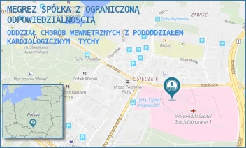ODDZIAŁ CHORÓB WEWNĘTRZNYCH Z PODODDZIAŁEM KARDIOLOGICZNYM - MEGREZ SPÓŁKA Z OGRANICZONĄ ODPOWIEDZIALNOŚCIĄ - UL. EDUKACJI 102,  TYCHY